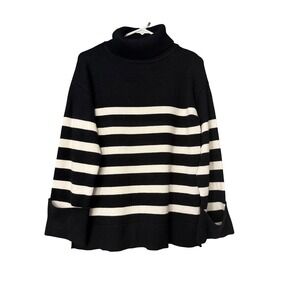 English Factory Women XS‎ Black White Striped Turtleneck Sweater Cabincore